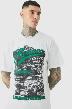 Hot boohooMAN Tall Monaco Moto Print T-shirt white