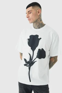 Flash Sale boohooMAN Tall Mono Placement Floral Printed T-shirt In white
