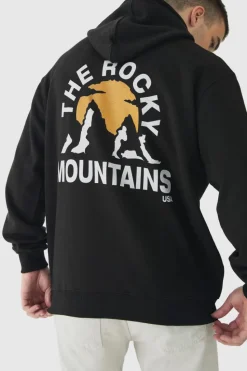 Best boohooMAN Tall Mountains Graphic Oversized Hoodie black