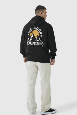 Best boohooMAN Tall Mountains Graphic Oversized Hoodie black