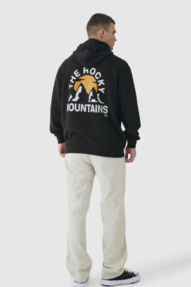 Best boohooMAN Tall Mountains Graphic Oversized Hoodie black