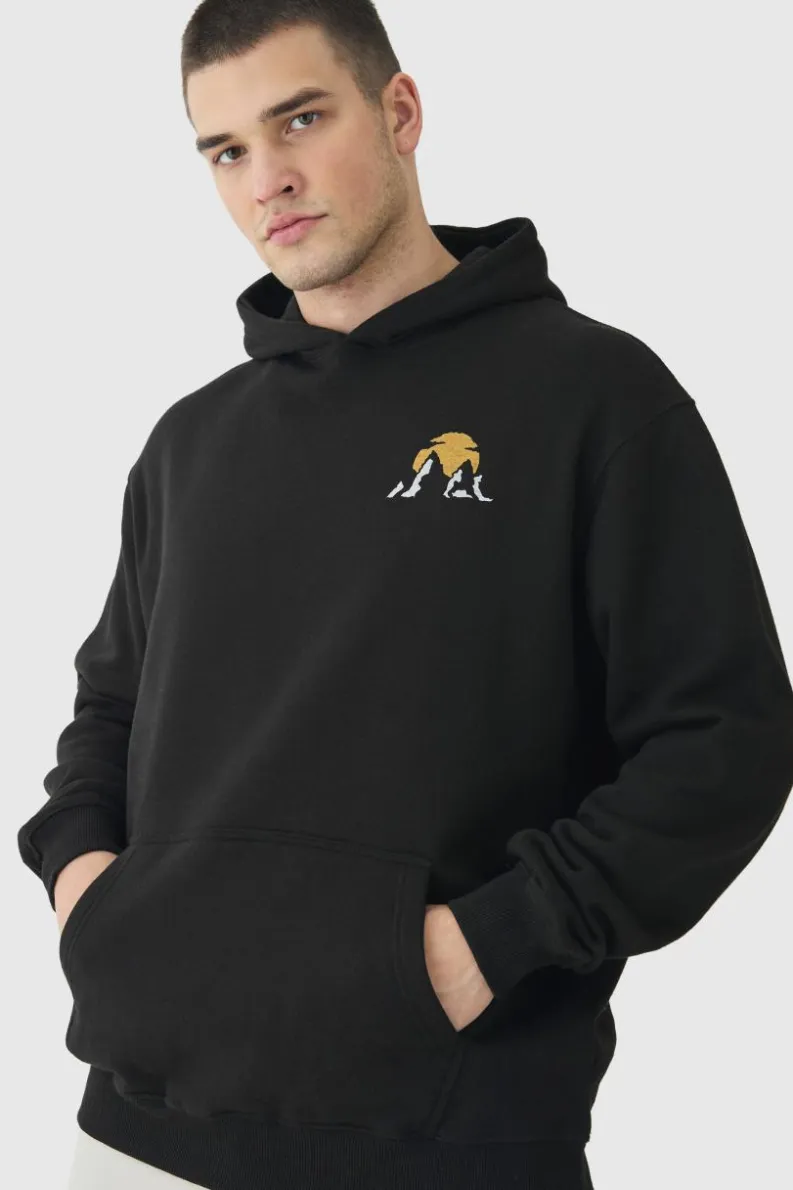 Best boohooMAN Tall Mountains Graphic Oversized Hoodie black