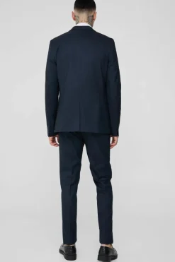 Shop boohooMAN Tall Pinstripe Slim Fit Suit Trouser navy