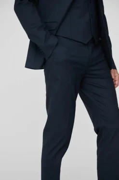 Shop boohooMAN Tall Pinstripe Slim Fit Suit Trouser navy