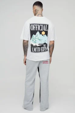 Clearance boohooMAN Tall Official Embroidery Relaxed Flare Jogger grey marl