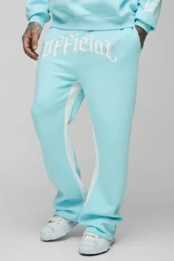 Hot boohooMAN Tall Official Embroidery Relaxed Flare Jogger light blue