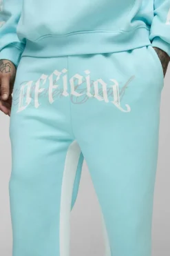 Hot boohooMAN Tall Official Embroidery Relaxed Flare Jogger light blue