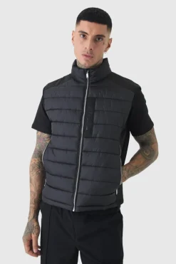 Fashion boohooMAN Tall Official Funnel Neck Puffer Gilet In black