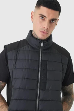 Fashion boohooMAN Tall Official Funnel Neck Puffer Gilet In black