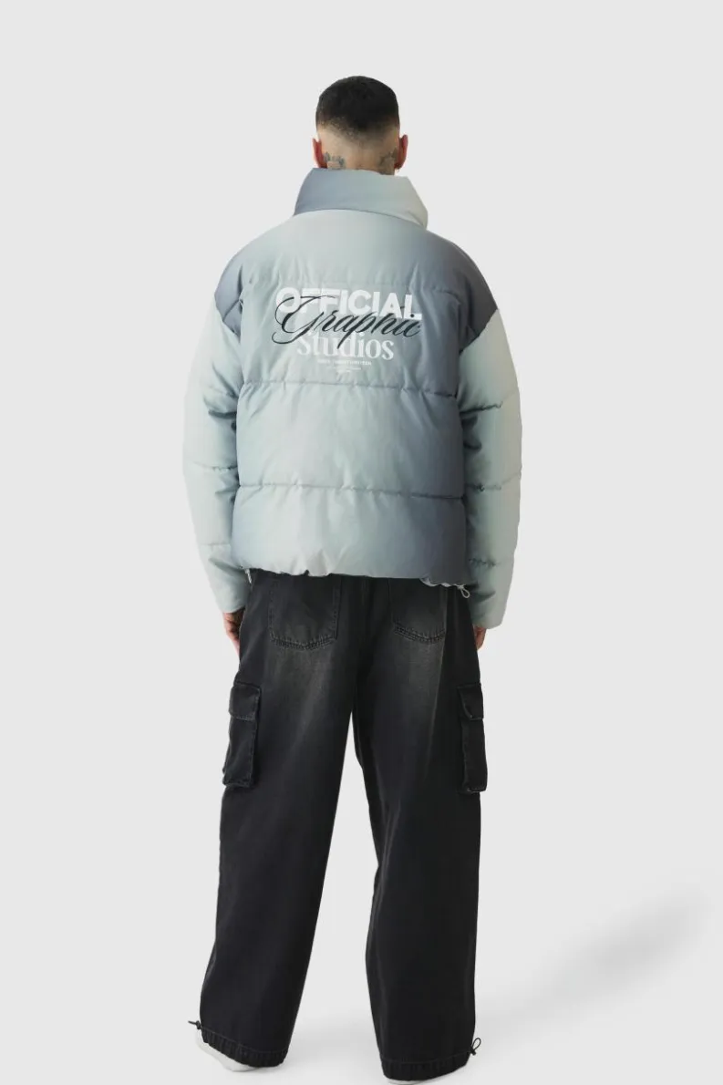 Best boohooMAN Tall Official Ombre Funnel Neck Puffer Jacket In grey