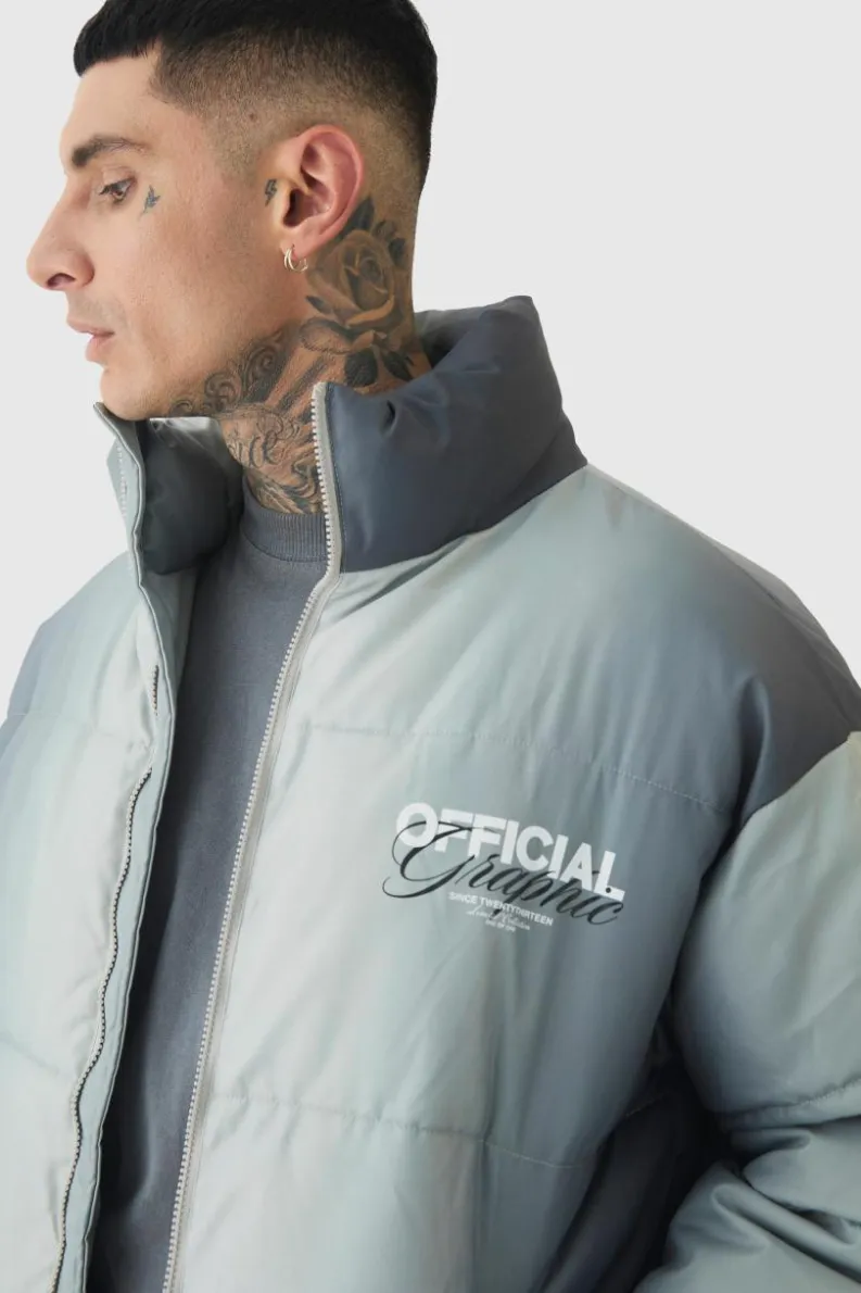 Best boohooMAN Tall Official Ombre Funnel Neck Puffer Jacket In grey