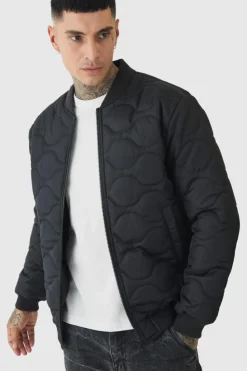 Best Sale boohooMAN Tall Official Quilted Bomber Jacket In black