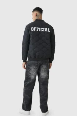 Best Sale boohooMAN Tall Official Quilted Bomber Jacket In black