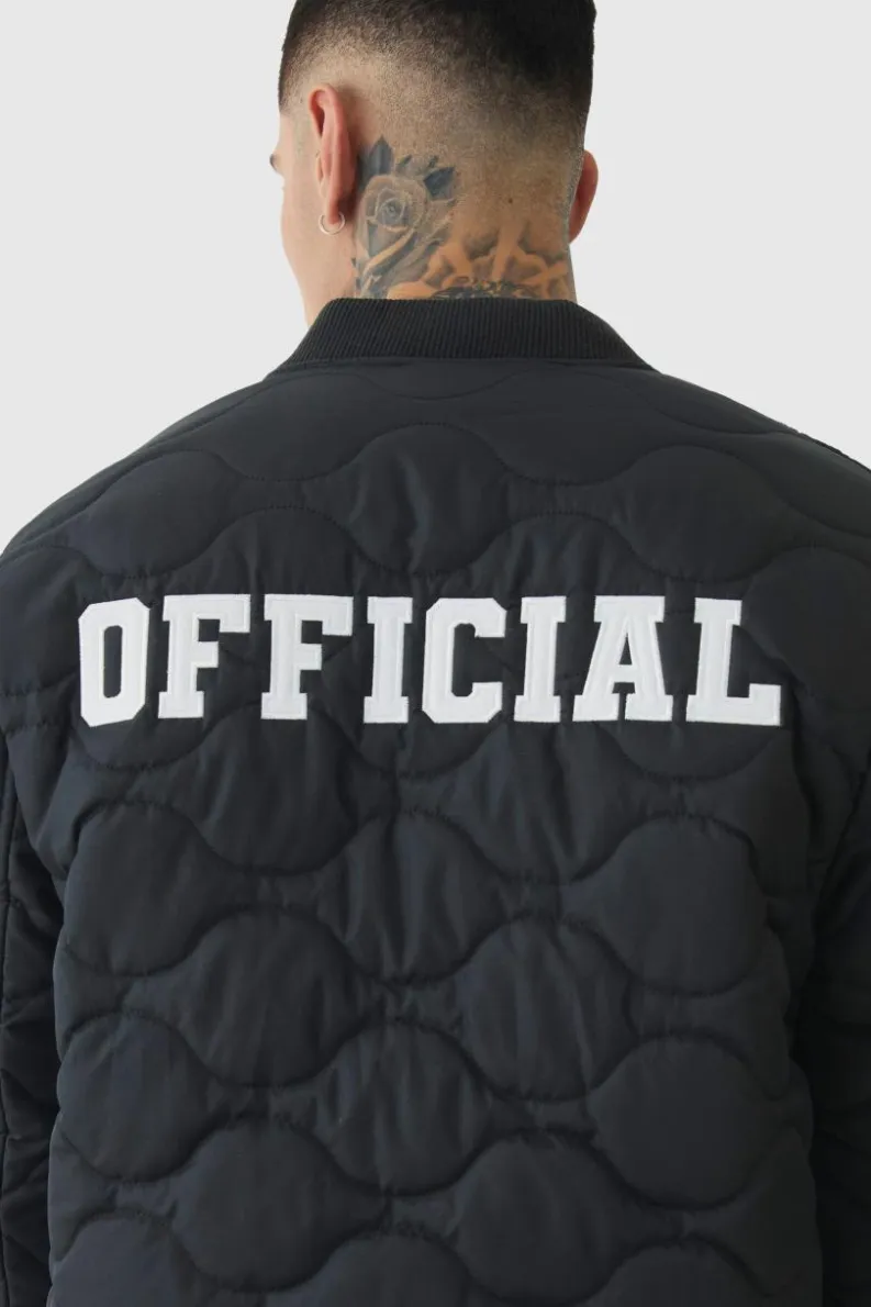Best Sale boohooMAN Tall Official Quilted Bomber Jacket In black