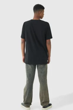 Discount boohooMAN Tall Overdye Acid Wash Relaxed Fit Jeans mid wash