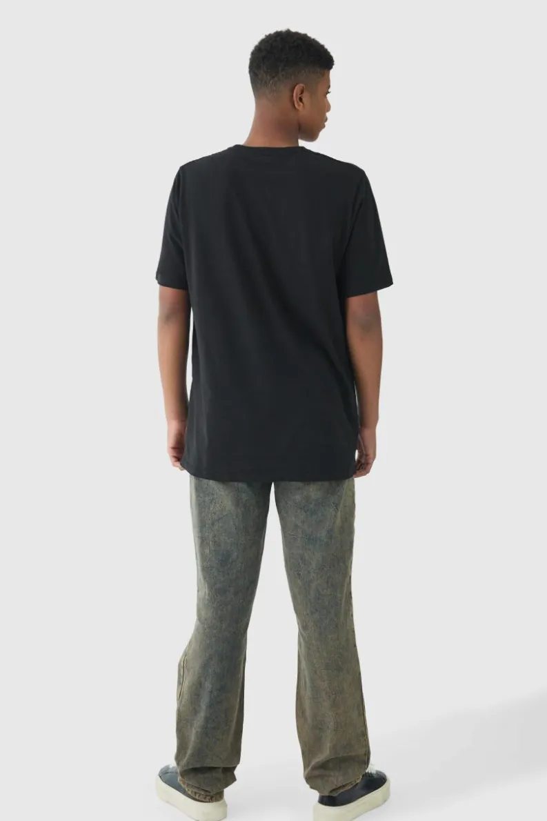 Discount boohooMAN Tall Overdye Acid Wash Relaxed Fit Jeans mid wash