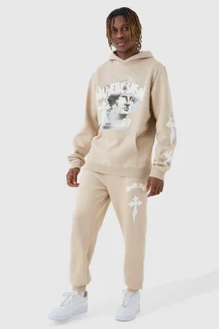 Best boohooMAN Tall Overdyed Gothic Renaissance Oversized Tracksuit sand