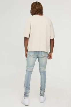 Cheap boohooMAN Tall Overdye Skinny Distressed Carpenter Jeans antique blue