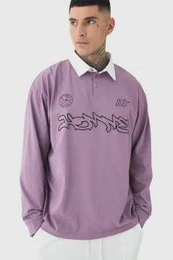 Best boohooMAN Tall Oversized Applique Rugby Polo mauve