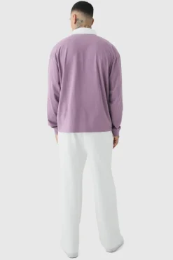 Best boohooMAN Tall Oversized Applique Rugby Polo mauve