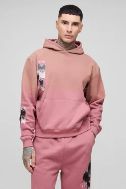 Best boohooMAN Tall Oversized Boxy Applique Cross Spray Wash Hooded Relaxed Flare Tracksuit brown