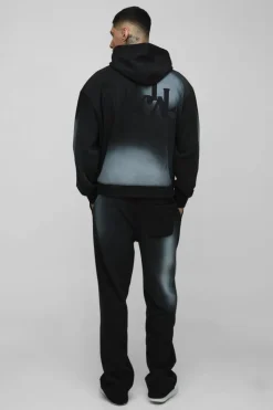 Best boohooMAN Tall Oversized Boxy Distressed Official Applique Spray Wash Hoodie black