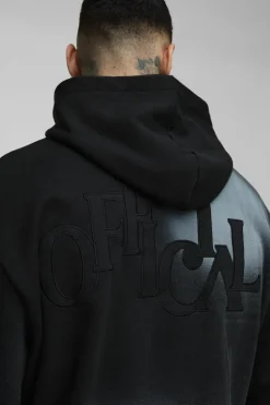 Best boohooMAN Tall Oversized Boxy Distressed Official Applique Spray Wash Hoodie black