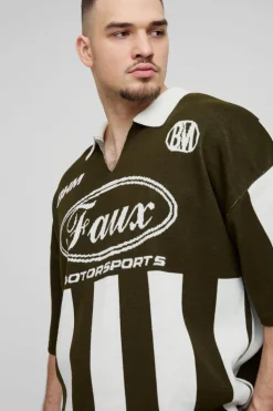 Outlet boohooMAN Tall Oversized Boxy Football Knitted Polo green