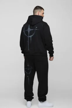 Hot boohooMAN Tall Oversized Boxy Homme Graffiti Print Hooded Tracksuit black