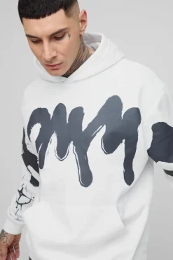 Flash Sale boohooMAN Tall Oversized Boxy Homme Graffiti Print Hoodie white
