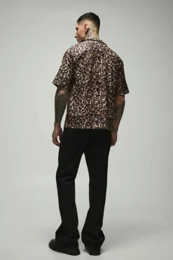 Discount boohooMAN Tall Oversized Boxy Leopard Print Shirt tan