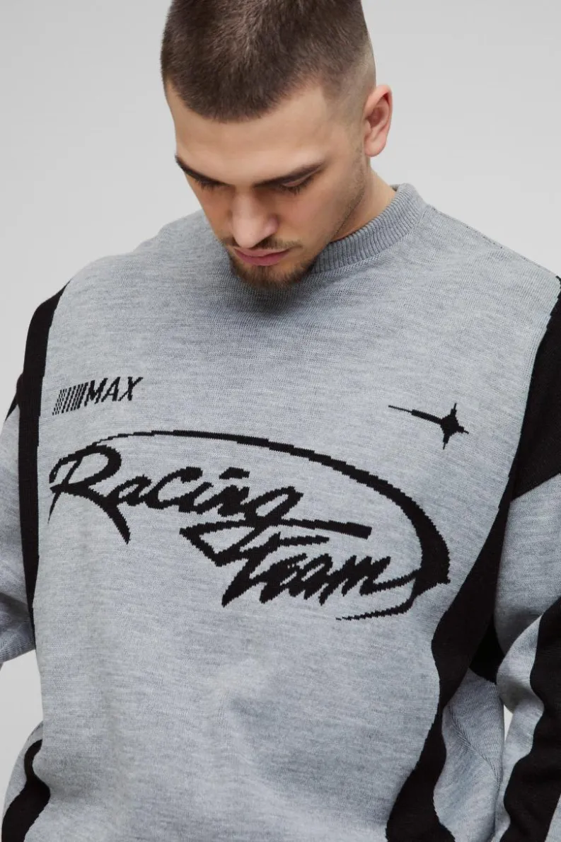 Clearance boohooMAN Tall Oversized Boxy Moto Jumper grey
