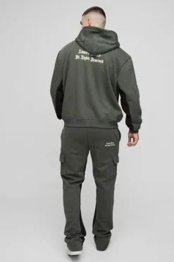 Discount boohooMAN Tall Oversized Boxy Official Hooded Gusset Jogger Tracksuit khaki