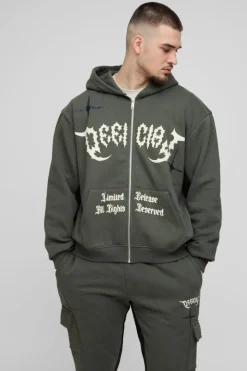 Discount boohooMAN Tall Oversized Boxy Official Hooded Gusset Jogger Tracksuit khaki