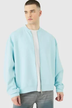 Flash Sale boohooMAN Tall Oversized Boxy Scuba Bomber Jacket blue
