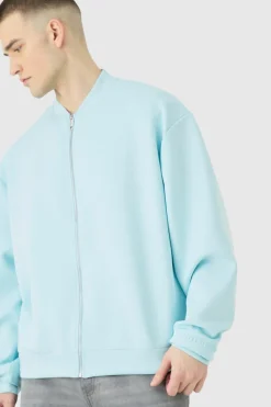 Flash Sale boohooMAN Tall Oversized Boxy Scuba Bomber Jacket blue