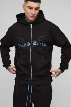 Clearance boohooMAN Tall Oversized Boxy Seam Detail Limited Hooded Wide Fit Tracksuit black