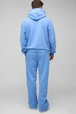 Outlet boohooMAN Tall Oversized Boxy Twill Applique Contrast Stitch Hooded Tracksuit light blue