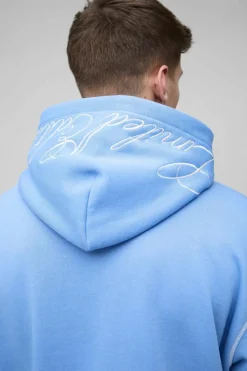 Outlet boohooMAN Tall Oversized Boxy Twill Applique Contrast Stitch Hooded Tracksuit light blue