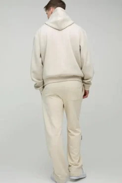 Shop boohooMAN Tall Oversized Boxy Twill Applique Contrast Stitch Hoodie stone