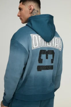 Discount boohooMAN Tall Oversized Boxy Zip Thru Official Spray Wash Hooded Wide Leg Tracksuit navy