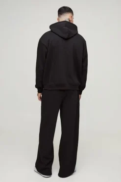 Clearance boohooMAN Tall Oversized Boxy Zip Thru Rhinestone Applique Hooded Tracksuit black