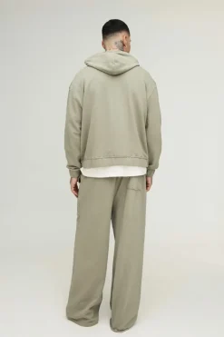 Cheap boohooMAN Tall Oversized Boxy Zip Thru Seam Detail Hooded Tracksuit stone