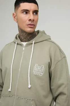 Cheap boohooMAN Tall Oversized Boxy Zip Thru Seam Detail Hooded Tracksuit stone