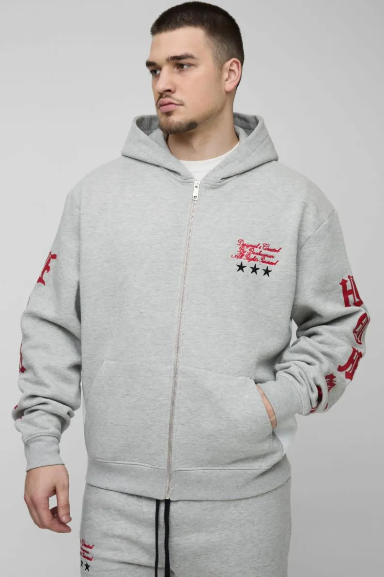 Fashion boohooMAN Tall Oversized Boxy Zip Up Homme Hoodie grey