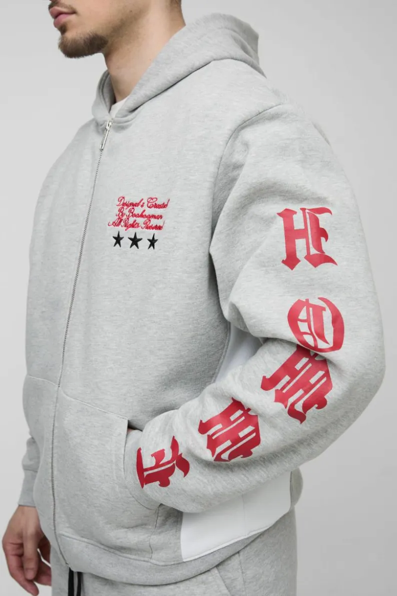 Fashion boohooMAN Tall Oversized Boxy Zip Up Homme Hoodie grey