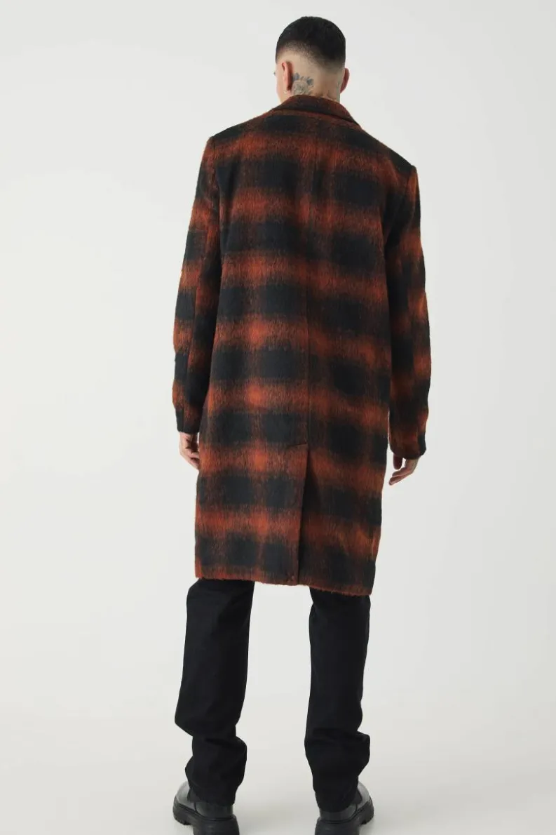 Cheap boohooMAN Tall Oversized Brushed Check Overcoat In brown