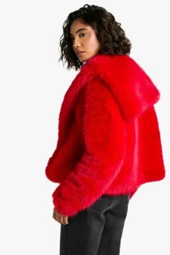 New boohoo Tall Oversized Collar Faux Fur Jacket red