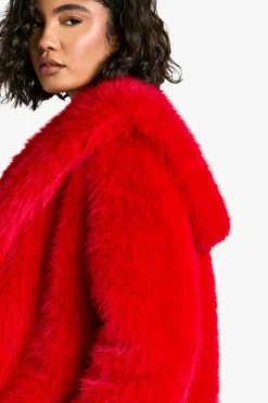 New boohoo Tall Oversized Collar Faux Fur Jacket red
