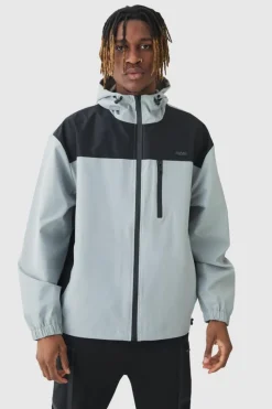 Cheap boohooMAN Tall Oversized Colour Block Hooded Windbreaker In grey